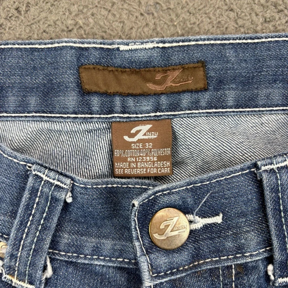 Zinzu Mens Size 32 Denim Shorts Blue Embroidered Baggy Y2K‎ Streetwear Jorts